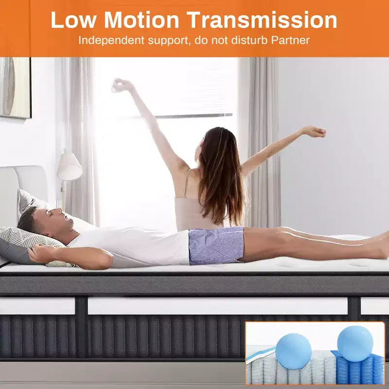 Matelas Queen en boîte 14 pouces, mousse à mémoire de forme au gel et ressorts ensachés, matelas hybride mi-ferme, soutien dorsal et isolation des mouvements, lit rafraîchissant pour les personnes dormant sur le côté