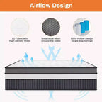 Matelas Queen en boîte 14 pouces, mousse à mémoire de forme au gel et ressorts ensachés, matelas hybride mi-ferme, soutien dorsal et isolation des mouvements, lit rafraîchissant pour les personnes dormant sur le côté