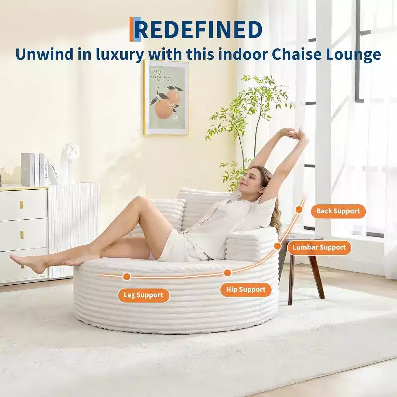 Chaise longue en velours côtelé surdimensionnée et ronde - Canapé de sol sans accoudoirs pour salon, chambre, appartement