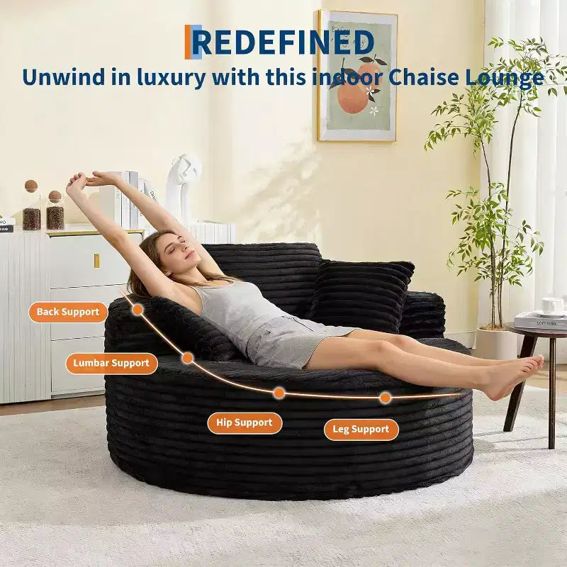 Chaise longue en velours côtelé surdimensionnée et ronde - Canapé de sol sans accoudoirs pour salon, chambre, appartement