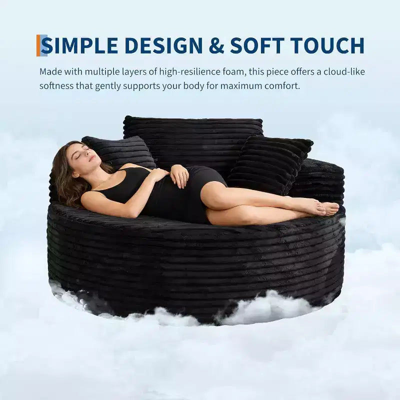 Chaise longue en velours côtelé surdimensionnée et ronde - Canapé de sol sans accoudoirs pour salon, chambre, appartement