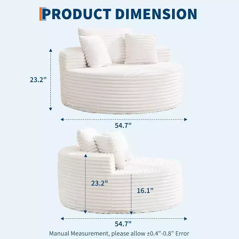 Chaise longue en velours côtelé surdimensionnée et ronde - Canapé de sol sans accoudoirs pour salon, chambre, appartement