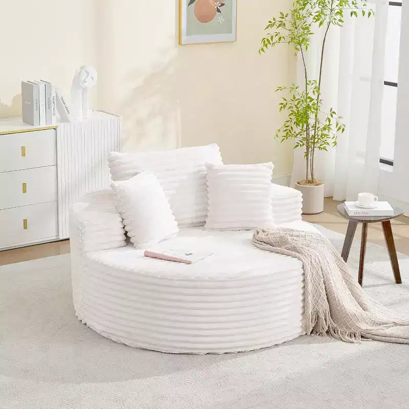 Chaise longue en velours côtelé surdimensionnée et ronde - Canapé de sol sans accoudoirs pour salon, chambre, appartement