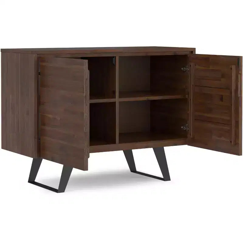 Mitchell Buffet rectangulaire moderne industriel 2 portes en bois d'acacia massif de 41 pouces de large, couleur marron charbon vieilli