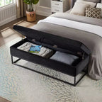 Banc de rangement Okak 58.6 avec base en métal et grand espace de rangement, banc d'entrée capitonné, banc de bout de lit pour salon, chambre à coucher