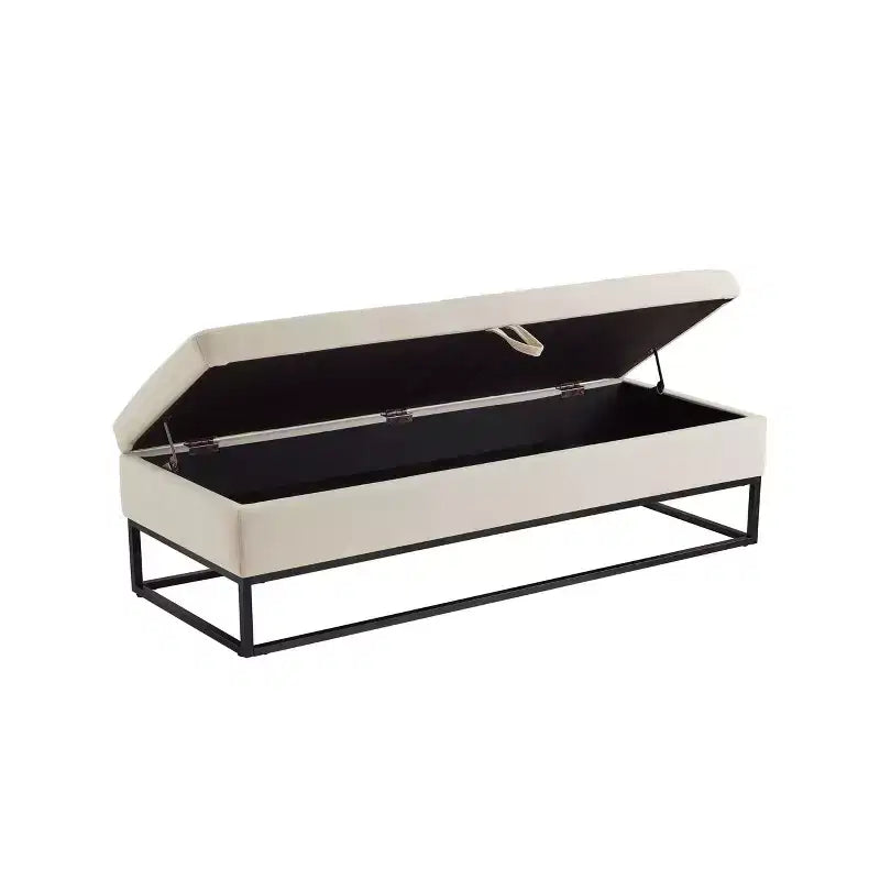 Banc de rangement Okak 58.6 avec base en métal et grand espace de rangement, banc d'entrée capitonné, banc de bout de lit pour salon, chambre à coucher