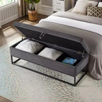 Banc de rangement Okak 58.6 avec base en métal et grand espace de rangement, banc d'entrée capitonné, banc de bout de lit pour salon, chambre à coucher