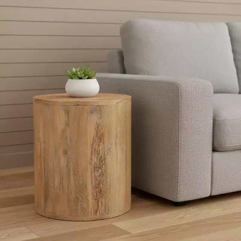 HomeRoots Table d'appoint ronde à pieds croisés en bois massif marron 24 po