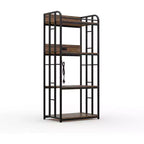 Acekool Kitchen Bakers Rack with Adjustable Shelves and Wheels, 4-Tier Microwave Cart Stand with Optional Power Outlet for Home Storage