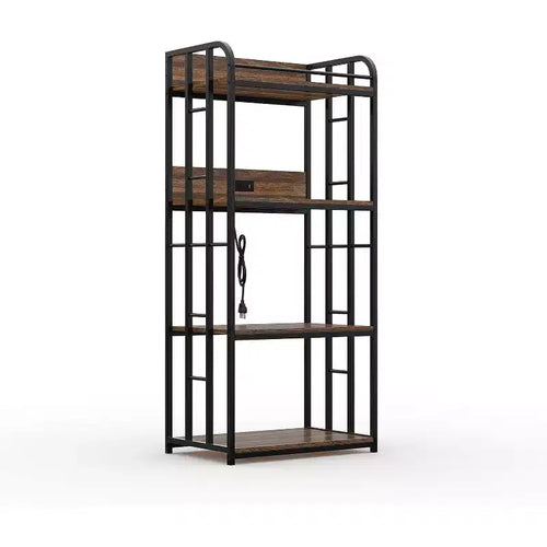Acekool Kitchen Bakers Rack with Adjustable Shelves and Wheels, 4-Tier Microwave Cart Stand with Optional Power Outlet for Home Storage