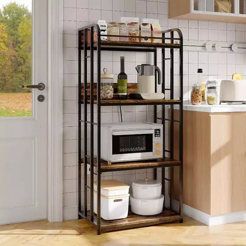 Étagère de Cuisine Acekool avec Étagères Réglables et Roues, Chariot à Micro-Ondes à 4 Niveaux avec Prise Électrique Optionnelle pour Rangement Domestique