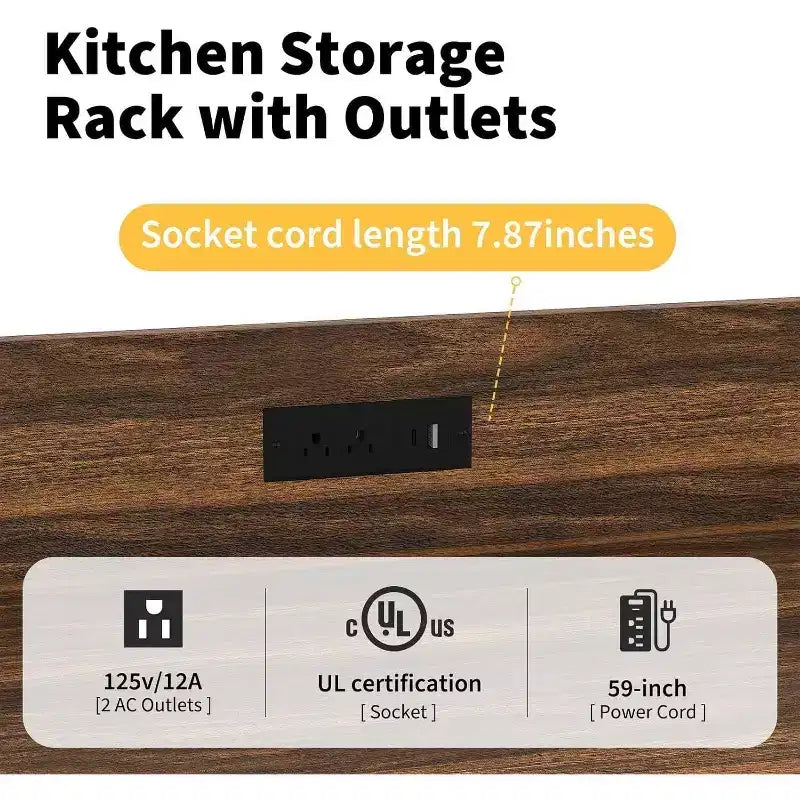 Étagère de Cuisine Acekool avec Étagères Réglables et Roues, Chariot à Micro-Ondes à 4 Niveaux avec Prise Électrique Optionnelle pour Rangement Domestique