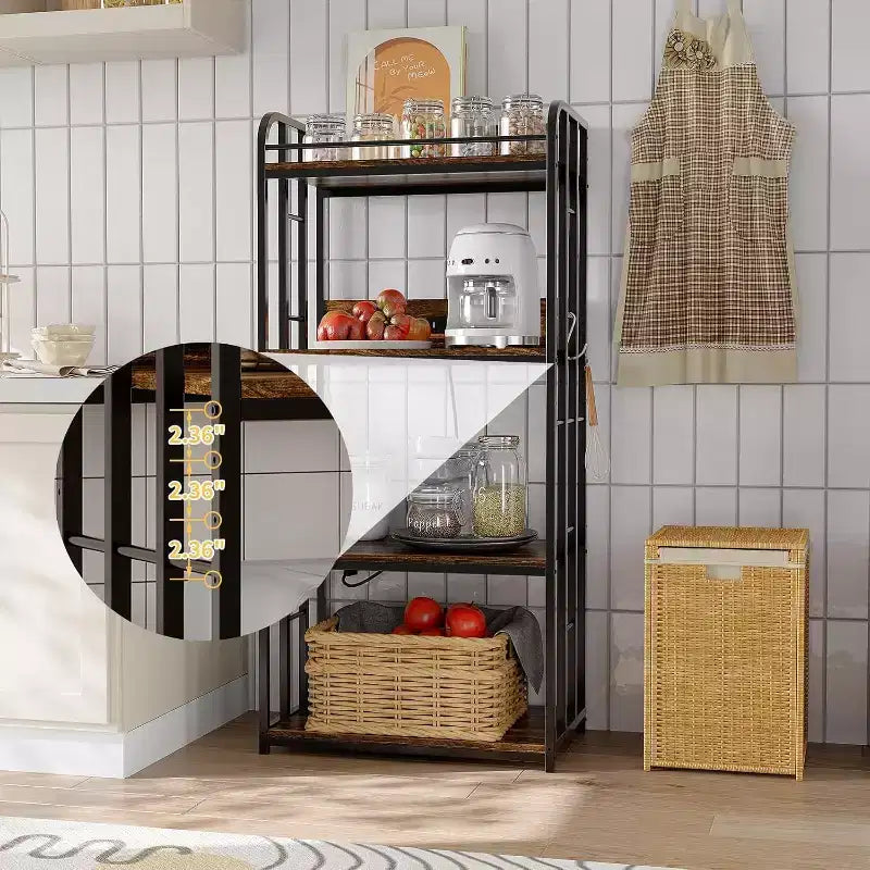 Étagère de Cuisine Acekool avec Étagères Réglables et Roues, Chariot à Micro-Ondes à 4 Niveaux avec Prise Électrique Optionnelle pour Rangement Domestique