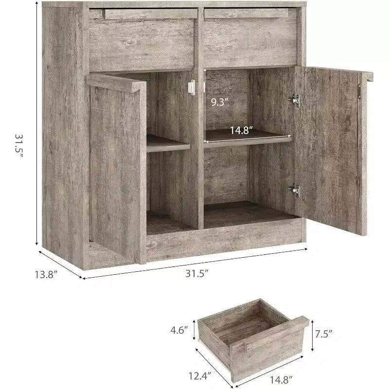 Grand meuble de rangement avec panneaux imitation bois, Rangement multifonctionnel pour la cuisine, la salle à manger et le salon