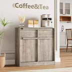Grand meuble de rangement avec panneaux imitation bois, Rangement multifonctionnel pour la cuisine, la salle à manger et le salon