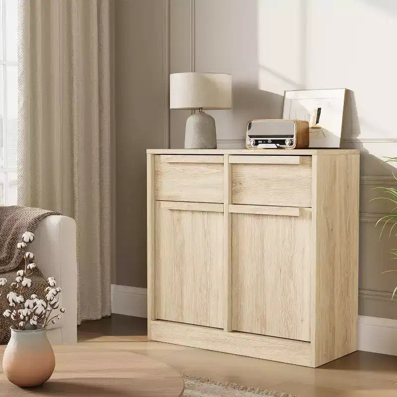 Grand meuble de rangement avec panneaux imitation bois, Rangement multifonctionnel pour la cuisine, la salle à manger et le salon