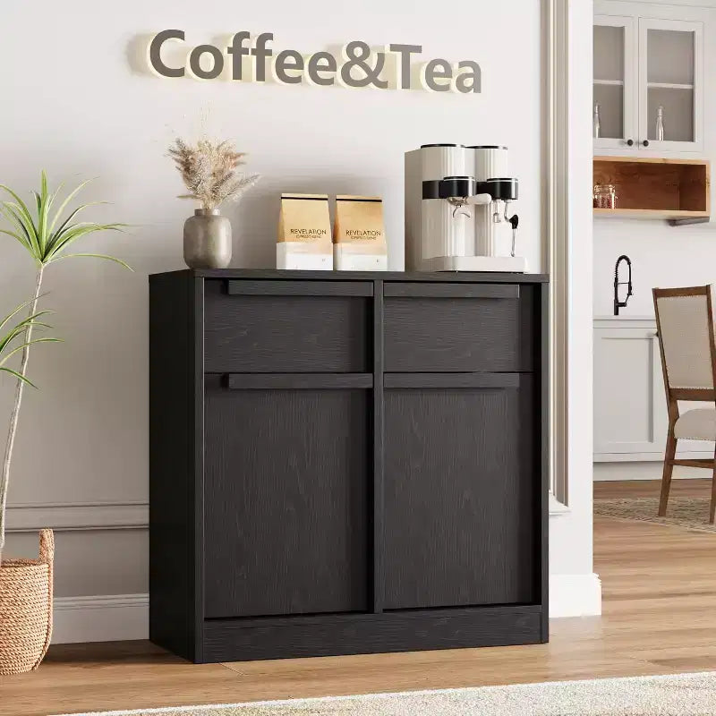 Grand meuble de rangement avec panneaux imitation bois, Rangement multifonctionnel pour la cuisine, la salle à manger et le salon