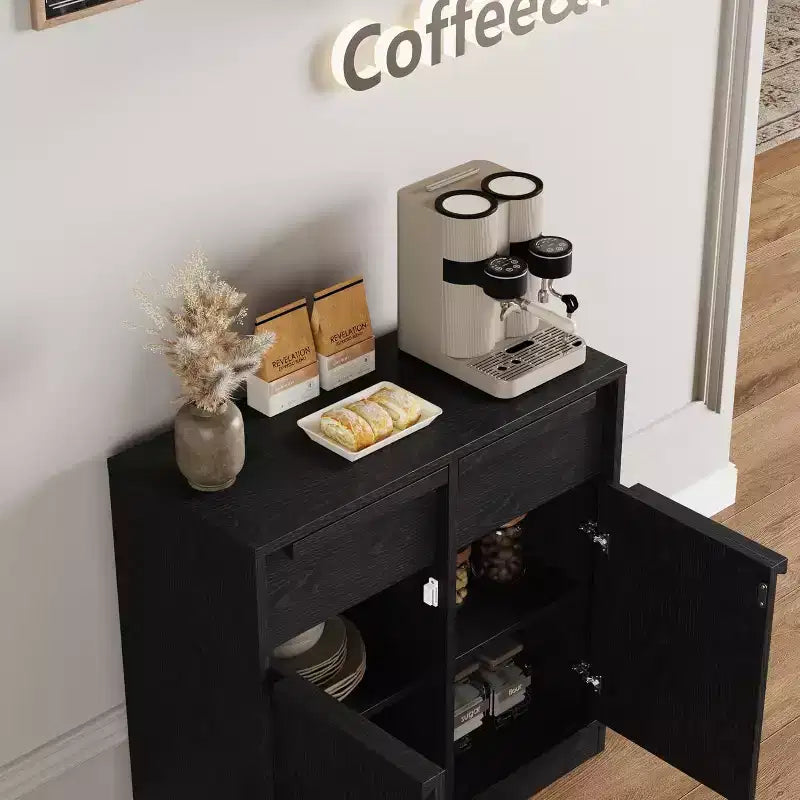 Grand meuble de rangement avec panneaux imitation bois, Rangement multifonctionnel pour la cuisine, la salle à manger et le salon