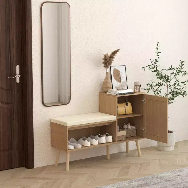Banc de rangement à chaussures 2 en 1 avec 2 étagères réglables et coussin d'assise amovible, banc d'entrée moderne, organisateur de rangement à chaussures