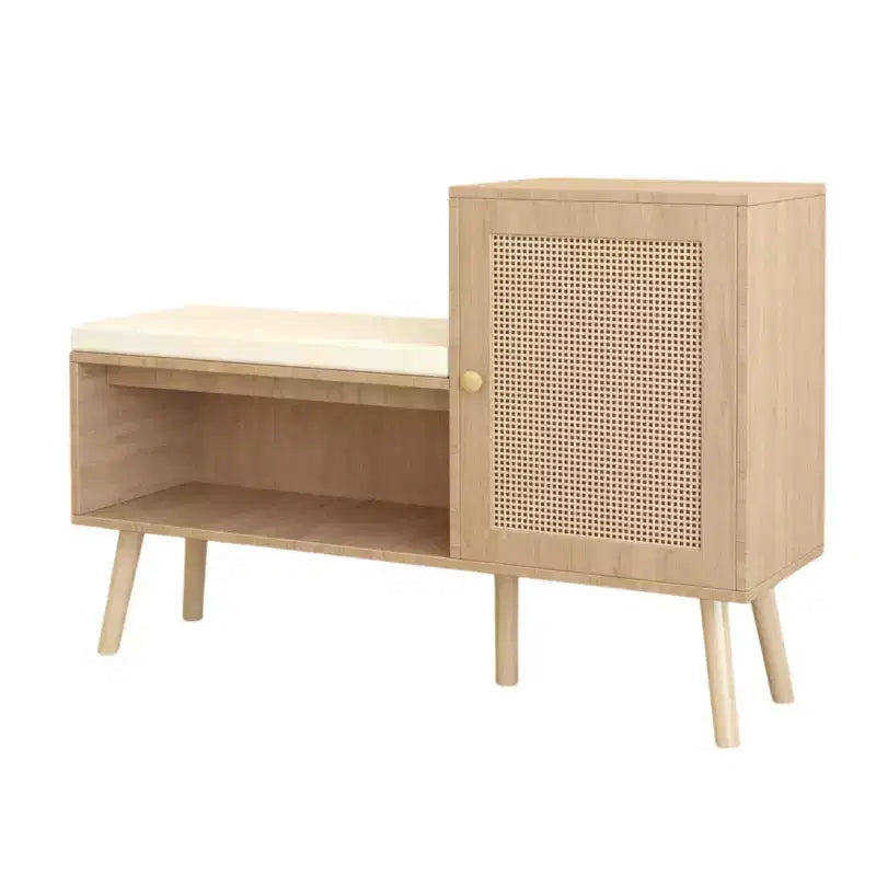 Banc de rangement à chaussures 2 en 1 avec 2 étagères réglables et coussin d'assise amovible, banc d'entrée moderne, organisateur de rangement à chaussures