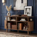 Mid-Century Modern Fluted Record Player Stand Large Cabinet with Vinyl Storage, Open Shelves, C Turntable Table for Living Room