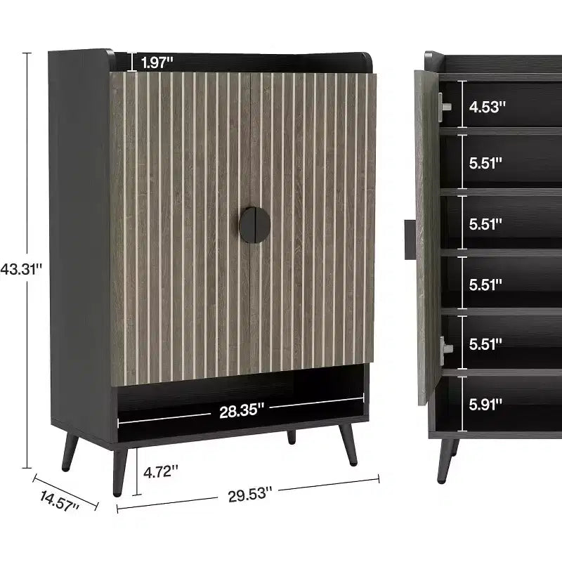 Meuble à chaussures Lantine avec portes, étagère à chaussures à 7 niveaux avec étagères réglables, organisateur de rangement à chaussures en bois pour entrée, placard, salon, gris