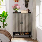 Meuble à chaussures Lantine avec portes, étagère à chaussures à 7 niveaux avec étagères réglables, organisateur de rangement à chaussures en bois pour entrée, placard, salon, gris