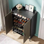 Meuble à chaussures Lantine avec portes, étagère à chaussures à 7 niveaux avec étagères réglables, organisateur de rangement à chaussures en bois pour entrée, placard, salon, gris