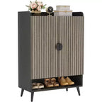 Meuble à chaussures Lantine avec portes, étagère à chaussures à 7 niveaux avec étagères réglables, organisateur de rangement à chaussures en bois pour entrée, placard, salon, gris