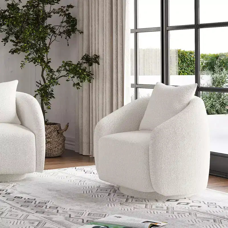 Chaise d'appoint pivotante TUYOHW, fauteuil club rotatif avec coussin de dossier, cadre en bois massif, chaise rembourrée en tissu teddy pour salon, chambre, bureau