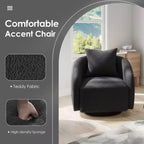 Chaise d'appoint pivotante TUYOHW, fauteuil club rotatif avec coussin de dossier, cadre en bois massif, chaise rembourrée en tissu teddy pour salon, chambre, bureau