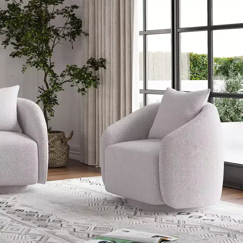 Chaise d'appoint pivotante TUYOHW, fauteuil club rotatif avec coussin de dossier, cadre en bois massif, chaise rembourrée en tissu teddy pour salon, chambre, bureau