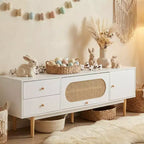 Meuble TV JVNOXK de 70 pouces pour téléviseurs de 80 pouces et moins, console TV minimaliste avec tiroirs, meuble multimédia pour salon et chambre à coucher