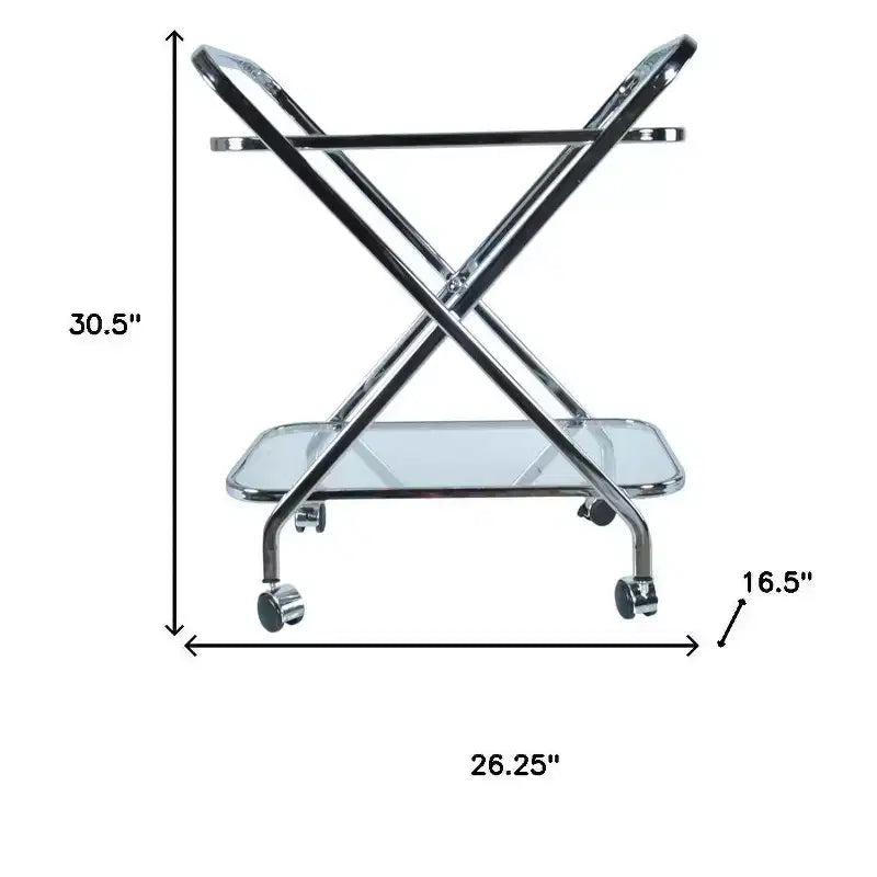 Chariot de bar roulant HomeRoots 26 en métal argenté et verre