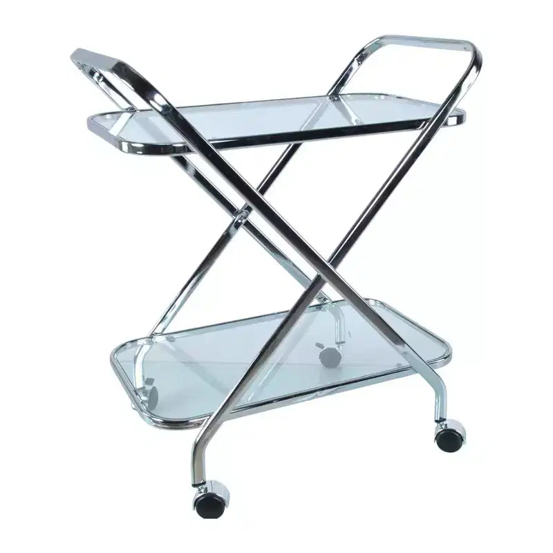 Chariot de bar roulant HomeRoots 26 en métal argenté et verre