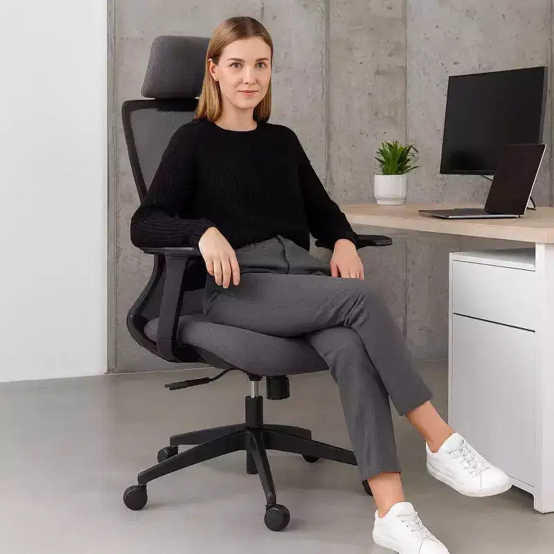 Chaise de bureau ergonomique TUYOHW avec dossier haut en maille, inclinable à 120° et pivotante à 360°, chaise d'ordinateur à base en nylon avec roulettes, hauteur réglable