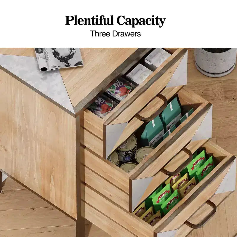Meuble de rangement moderne en bois à 3 tiroirs, Console autonome, Organisateur polyvalent pour Entrée, Chambre, Couloir et plus