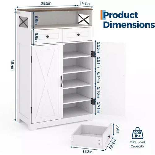 Meuble à chaussures 2 tiroirs avec portes, étagères réglables, rangement polyvalent pour entrée, penderie, salon, couloir