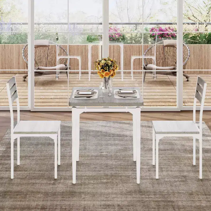 Ensemble de table à manger COZONY pour 2 – Ensemble de 3 pièces table et chaises avec pieds en métal spiralés, design peu encombrant pour petites cuisines et appartements