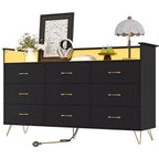 Commode à 9 tiroirs COZONY, Grande commode en bois pour chambre, dressing, salon, Organiseur de rangement moderne sans poignées