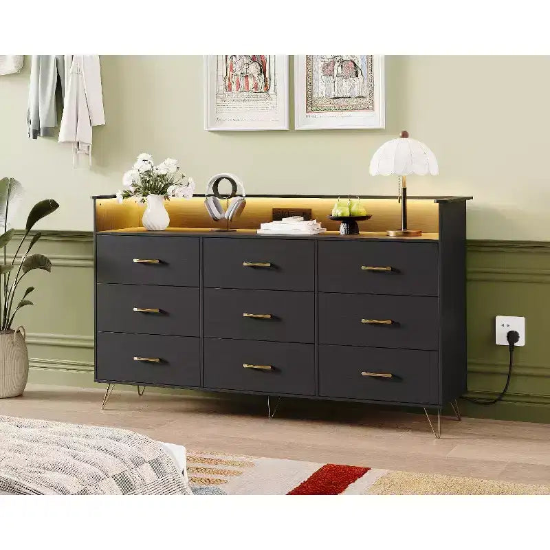 COZONY 9-Drawer Dresser, Large Wooden Chest of Drawers for Bedroom, Closet, Living Room, Handle-Free Modern Storage Organizer