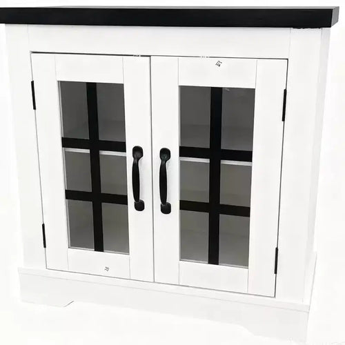 Acekool Buffet Cabinet with Glass Doors, Built-in Power Outlet, Sideboard for Kitchen Pantry