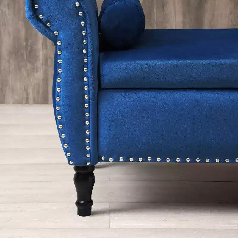 Banc de Rangement TUYOHW 63 avec Boutons Touffetés et Oreiller en Velours, Banc de Lit avec Pieds en Bois, Banc d'Entrée pour Salon, Chambre à Coucher