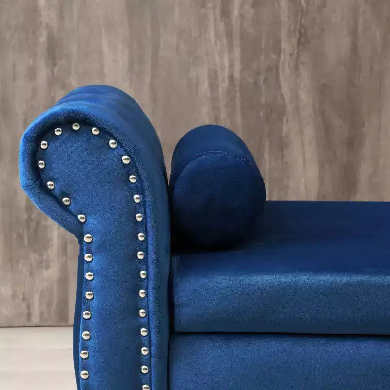 Banc de Rangement TUYOHW 63 avec Boutons Touffetés et Oreiller en Velours, Banc de Lit avec Pieds en Bois, Banc d'Entrée pour Salon, Chambre à Coucher