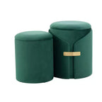 TUYOHW Ensemble de 2 poufs gigognes modernes avec rangement, tabourets de coiffeuse rembourrés en velours avec accent métallique doré, repose-pieds pour salon, entrée.