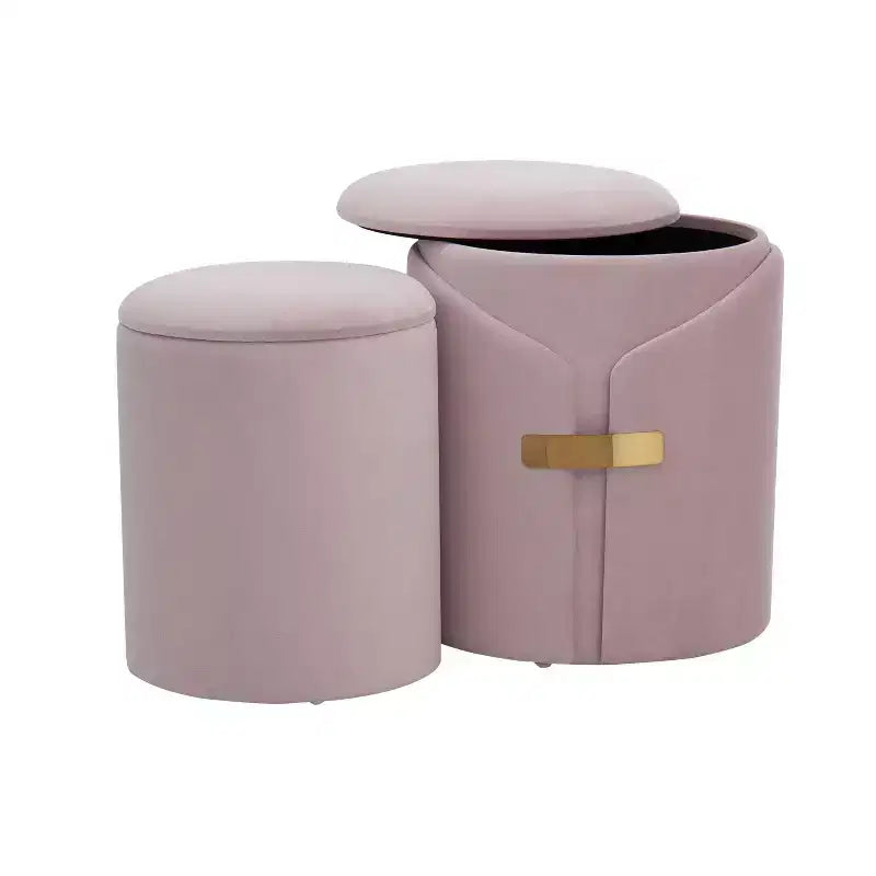 TUYOHW Ensemble de 2 poufs gigognes modernes avec rangement, tabourets de coiffeuse rembourrés en velours avec accent métallique doré, repose-pieds pour salon, entrée.