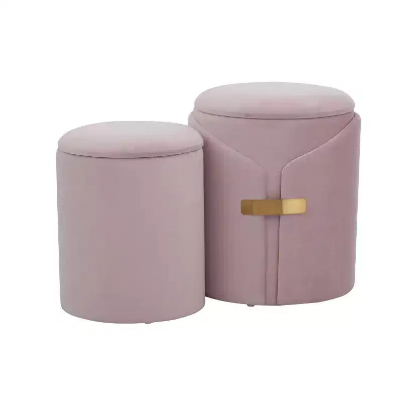 TUYOHW Ensemble de 2 poufs gigognes modernes avec rangement, tabourets de coiffeuse rembourrés en velours avec accent métallique doré, repose-pieds pour salon, entrée.