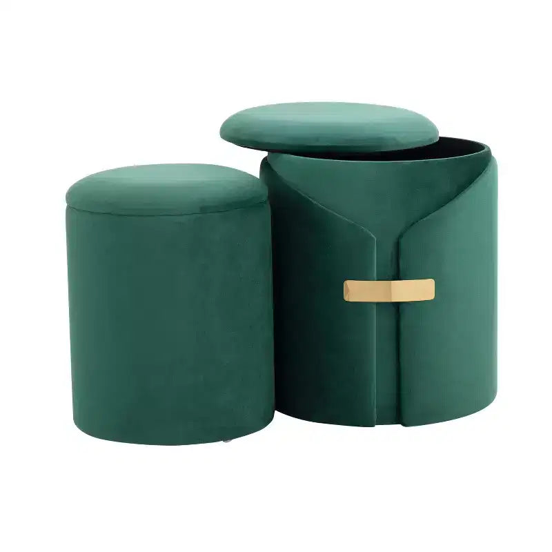 TUYOHW Ensemble de 2 poufs gigognes modernes avec rangement, tabourets de coiffeuse rembourrés en velours avec accent métallique doré, repose-pieds pour salon, entrée.