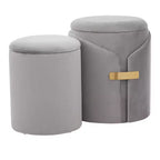 TUYOHW Ensemble de 2 poufs gigognes modernes avec rangement, tabourets de coiffeuse rembourrés en velours avec accent métallique doré, repose-pieds pour salon, entrée.