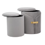 TUYOHW Ensemble de 2 poufs gigognes modernes avec rangement, tabourets de coiffeuse rembourrés en velours avec accent métallique doré, repose-pieds pour salon, entrée.
